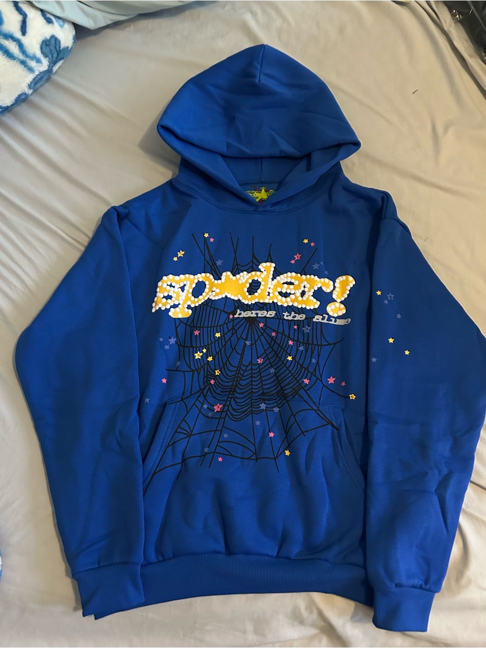Blue 'spider!' Graphic Hoodie Sweatshirt - Unbranded